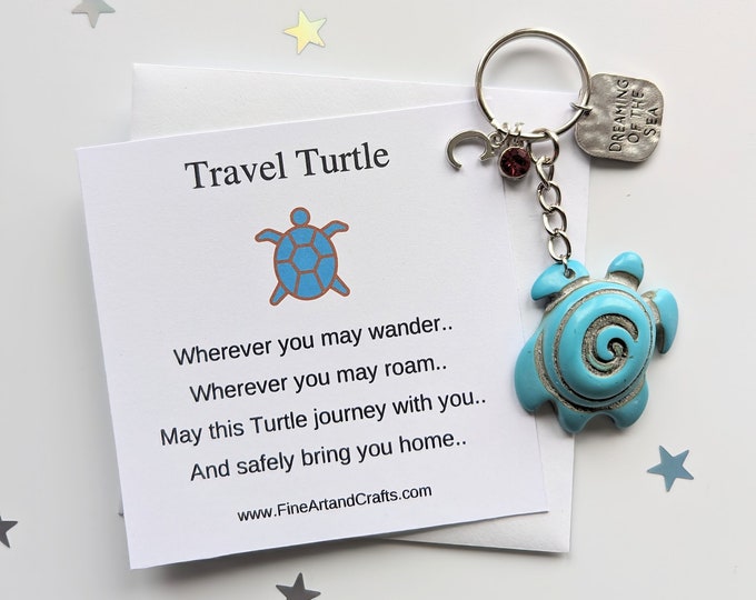 Luxury Turtle keychain, large turtle keyring, travel turtle, Dreaming of the sea, birthday gift idea, good luck charm, personalised gift