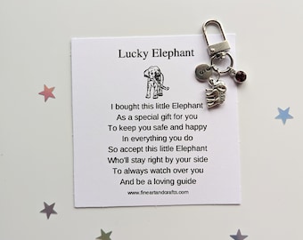 Lucky elephant keychain, friendship gift, birthday gift idea, elephant keyring, good luck charm, personalised, elephant bag charm,