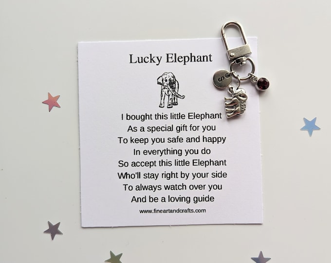 Lucky elephant keychain, friendship gift, birthday gift idea, elephant keyring, good luck charm, personalised, elephant bag charm,