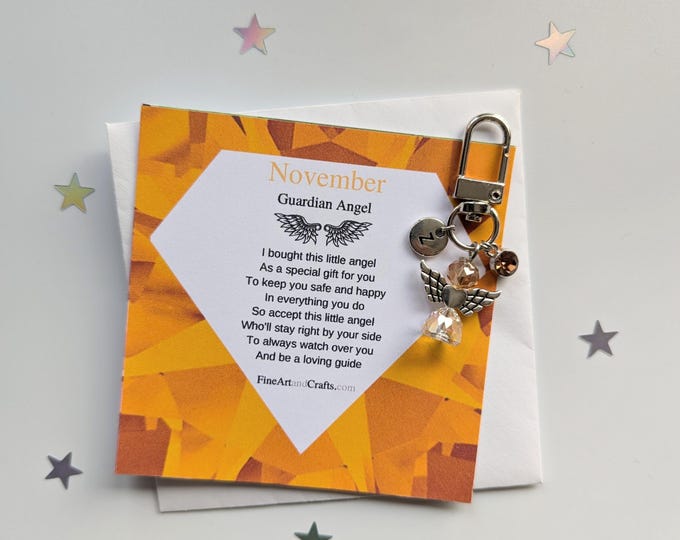 November birthday gift, Swarovski Angel, Friend gift, guardian angel gift, protection angel, bag charm, birthday gift idea, topaz gift