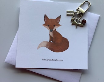 Llavero de zorro, llavero de zorro, regalo personalizado, tema animal, tema de zorro, zorro del bosque, encanto de bolsa de zorro, tarjeta de animal de zorro