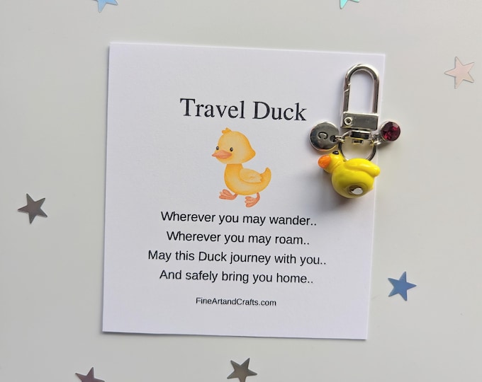 Travel gift, duck keychain, handmade glass yellow duck, birthday gift idea for a friend, lucky charm, personalised, Travel Duck