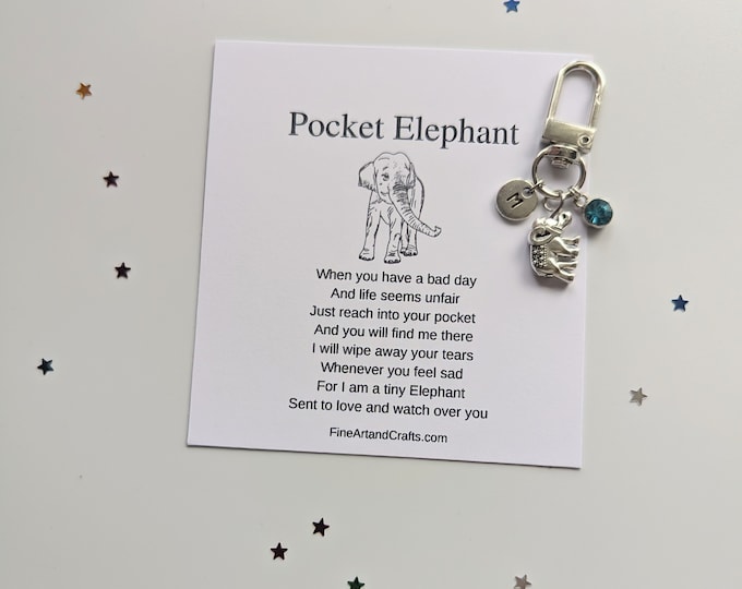 gift for a friend, Pocket Elephant, keepsake elephant, Protection elephant, lucky elephant, personalised gift, elephant bag charm