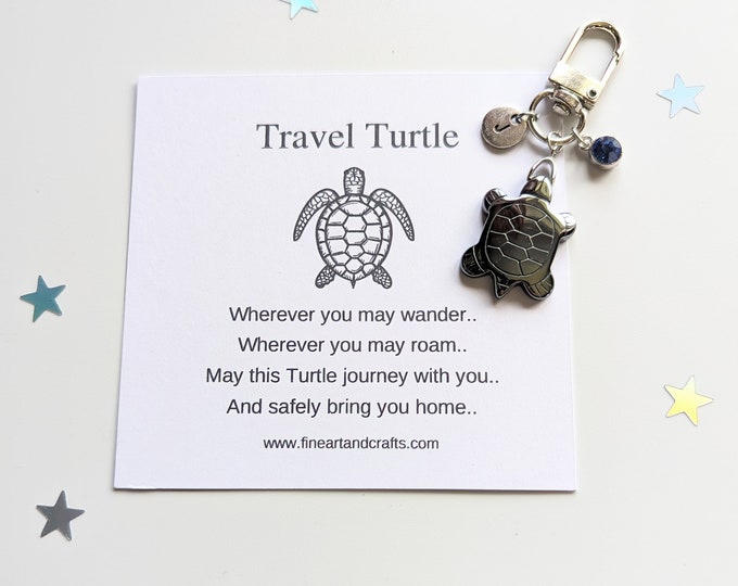 Hematite Turtle keychain, Travel Turtle, turtle keyring, personalised, turtle bag charm, birthday gift idea for a friend, good luck charm