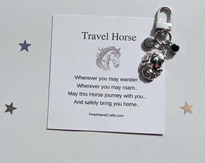 Horse keychain, Travel horse keyring, travel gift , horse bag charm, birthday gift idea, good luck charm, personalised, silver colour