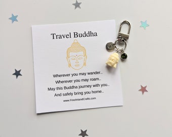 Krämfärgad resebuddha-nyckelring, födelsedagspresentidé till en vän, buddha-nyckelring, lyckobringare, personlig, buddha-väskeberlock