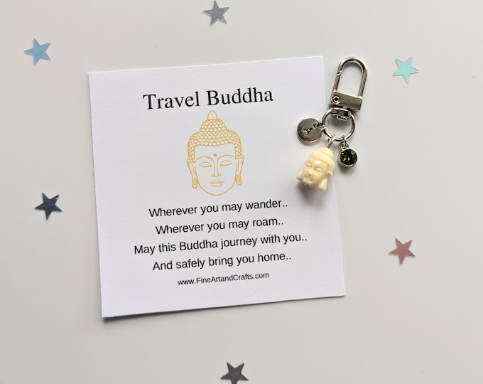 Cream Travel Buddha keychain, birthday gift idea for a friend, buddha keyring, good luck charm, personalised, buddha bag charm