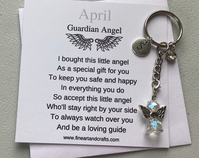 April birthday gift Friend gift, guardian angel gift, protection angel, bag charm, key ring, birthday gift idea, Diamond gift