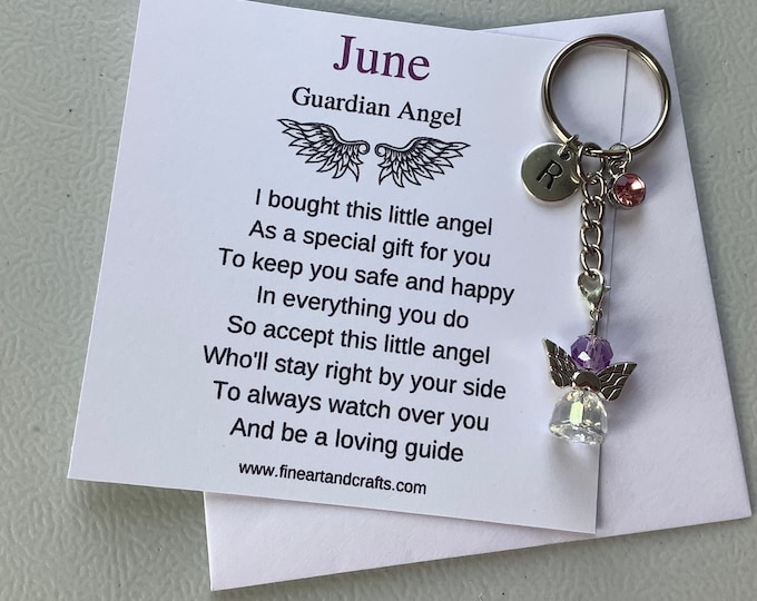 June birthday gift Friend gift, guardian angel gift, protection angel, bag charm, key ring, birthday gift idea, light amethyst gift