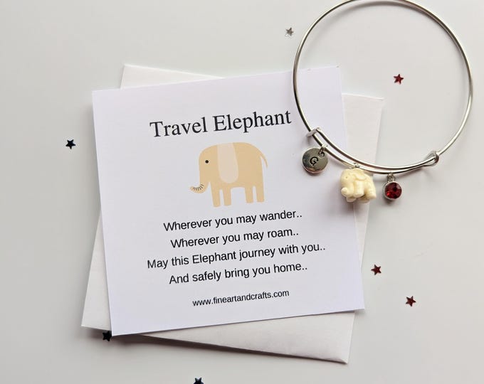 Adjustable travel elephant bracelet, Gift for a friend, silver plated bracelet, Birthday gift, Travel gift, personalised bracelet,