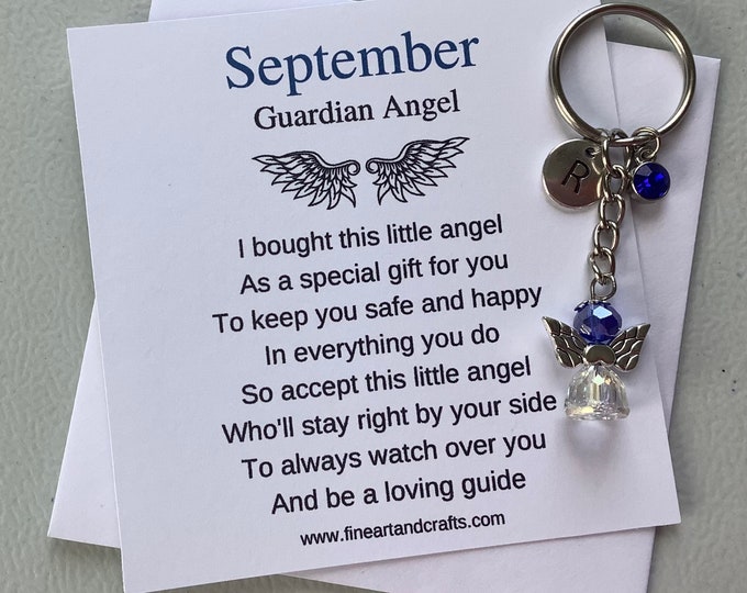 September birthday gift Friend gift, guardian angel gift, protection angel, bag charm, key ring, birthday gift idea, sapphire gift