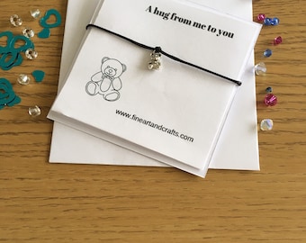 Wish Bracelet, A hug from me to you, cute gift, bear charm, friendship bracelet