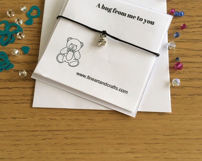 Wish Bracelet, A hug from me to you, cute gift, bear charm, friendship bracelet