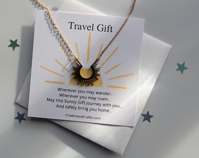 Travel gift, Gold necklace, Sun Necklace, travel gift, sunset gift, gold sunshine necklace, half sun beam necklace, gift for her
