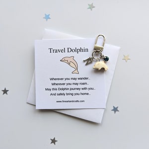 travel dolphin, personalised gift, Dolphin keychain, Dolphin keyring, dolphin bag charm, birthday gift idea, good luck charm, Dolphin gift
