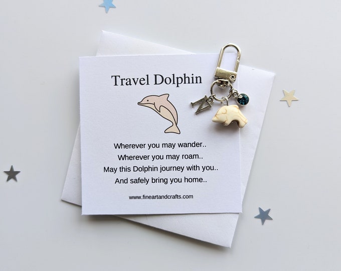 travel dolphin, personalised gift, Dolphin keychain, Dolphin keyring, dolphin bag charm, birthday gift idea, good luck charm, Dolphin gift