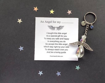 Customised Guardian Angel gift, angel keyring, key chain, angel bag charm, protection guardian angel, Austrian crystal gift, friend gift