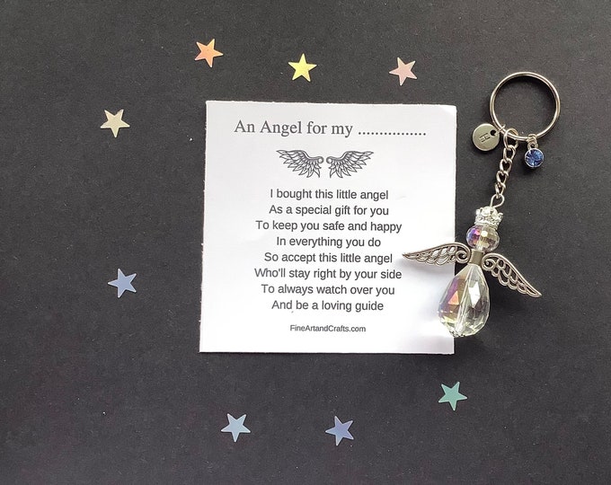 Customised Guardian Angel gift, angel keyring, key chain, angel bag charm, protection guardian angel, Austrian crystal gift, friend gift