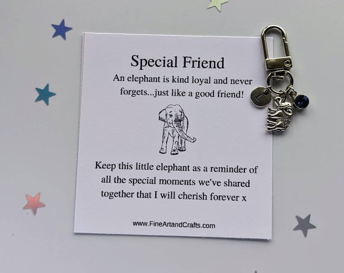 Elephant keychain, elephant keyring, personalised gift, special friend gift ,elephant bag charm, birthday gift idea for a friend,