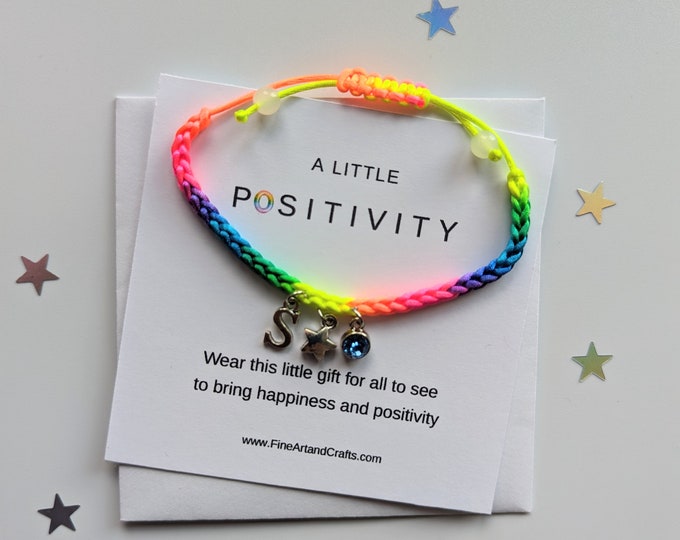 Rainbow bracelet, positivity gift, Birthday gift, gift for a friend, star bracelet, personalised bracelet, adjustable rainbow bracelet