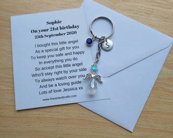 Customised Guardian Angel gift, angel keyring, birthday gift, 16th, 18th, 21st, 40th, 50th, angel bag charm, protection guardian angel,