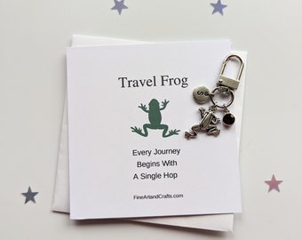 Travel Frog, Frog keychain, frog keyring, personalised, frog bag charm, birthday gift idea for a friend, good luck charm, safe travels