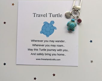Turtle keychain, travel turtle, personalised gift, travel gift, turtle bag charm, birthday gift idea for a friend, good luck charm