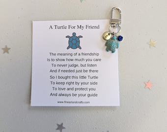 Friend gift, turtle keychain, turtle keyring, personalised gift, turtle bag charm, birthday gift idea for a friend, good luck charm