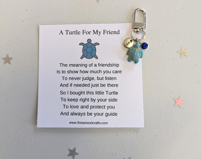 Friend gift, turtle keychain, turtle keyring, personalised gift, turtle bag charm, birthday gift idea for a friend, good luck charm