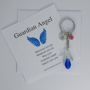 Guardian Angel Keychain, Angel key ring gift, blue wings, something blue for a bride, keepsake gift