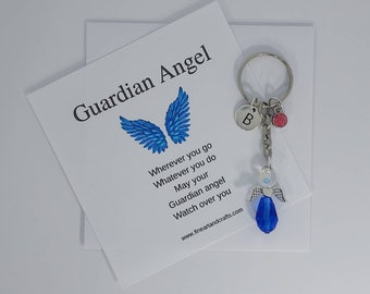 Guardian Angel Keychain, Angel key ring gift, blue wings, something blue for a bride, keepsake gift