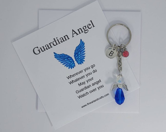 Guardian Angel Keychain, Angel key ring gift, blue wings, something blue for a bride, keepsake gift