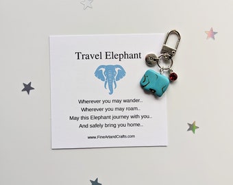 Elephant keychain, Travel elephant, elephant keyring, elephant bag charm, birthday gift, good luck elephant, safe travels, natural stone