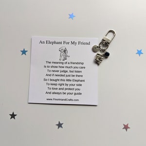Elephant keyring gift, Friend gift, elephant bag charm, personalised gift, birthday gift idea for a friend, good luck charm, elephant charm