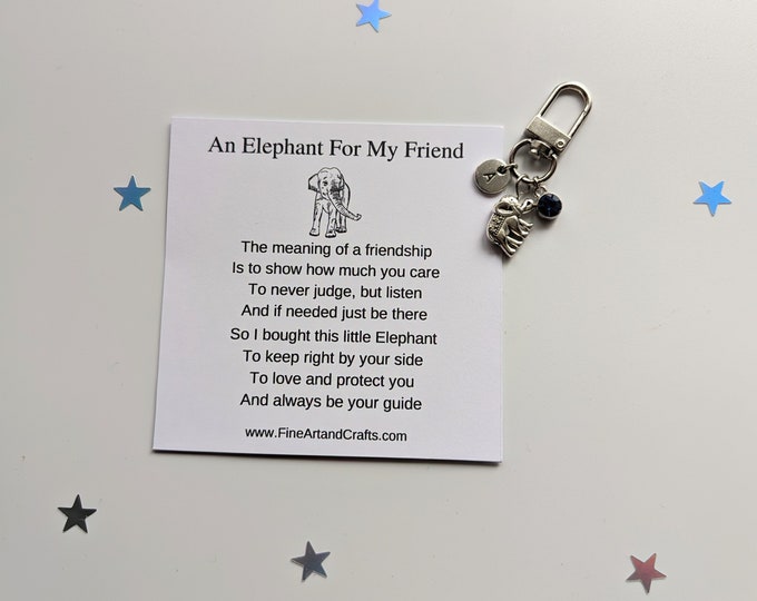 Elephant keyring gift, Friend gift, elephant bag charm, personalised gift, birthday gift idea for a friend, good luck charm, elephant charm
