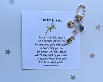 Lucky lizard keychain, birthday gift idea, lizard keyring, good luck charm, personalised bag charm, friendship gift, lizard lover gift