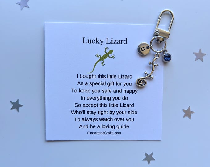 Lucky lizard keychain, birthday gift idea, lizard keyring, good luck charm, personalised bag charm, friendship gift, lizard lover gift