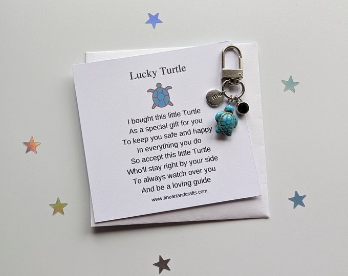 Lucky Turtle, turtle keyring, personalised gift, turtle bag charm, birthday gift idea, good luck charm, friendship gift, Gift for a friend