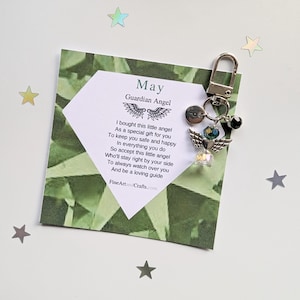 May birthday gift Friend gift, guardian angel gift, protection angel, bag charm, key ring, birthday gift idea, Emerald gift
