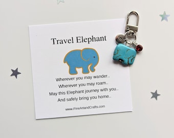 Travel elephant, Natural stone Elephant keychain, elephant keyring, personalised, elephant bag charm, birthday gift idea, good luck charm