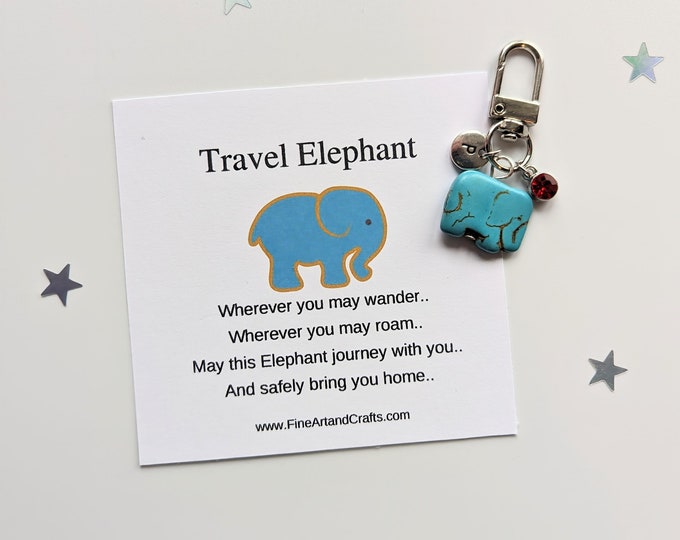 Travel elephant, Natural stone Elephant keychain, elephant keyring, personalised, elephant bag charm, birthday gift idea, good luck charm