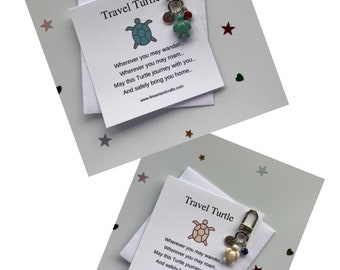 Travel turtle, Turtle keychain, turtle keyring, personalised gift, turtle bag charm, birthday gift idea for a friend, good luck charm