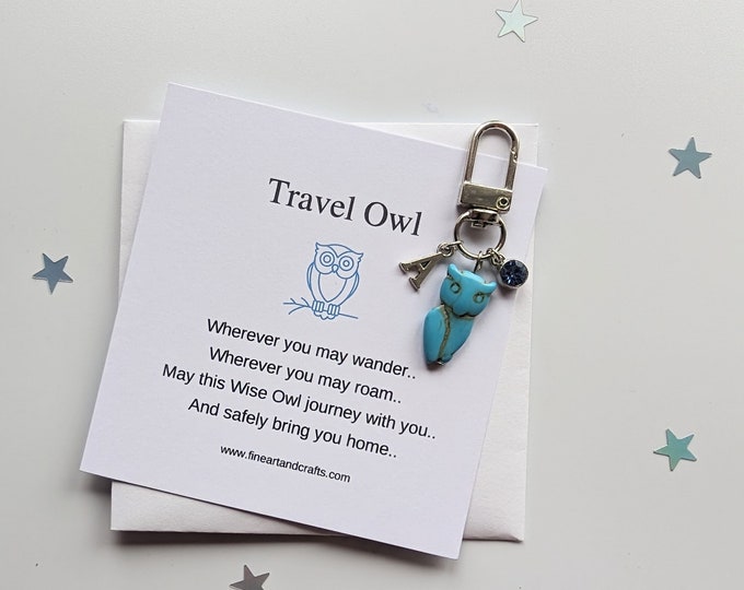 Graduation gift, Travel gift, Owl keychain, wise owl keyring, personalised gift, good luck charm, friendship gift, school leavers gift