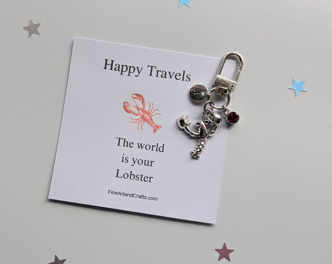 The world is your lobster, silver lobster bag charm, personalised, birthday gift idea for a friend, good luck, graduation, travel gift