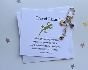 Travel lizard, Lizard keychain, travel gift, personalised bag charm, birthday gift idea for a friend, good luck charm, lizard lover