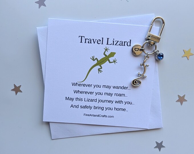 Travel lizard, Lizard keychain, travel gift, personalised bag charm, birthday gift idea for a friend, good luck charm, lizard lover