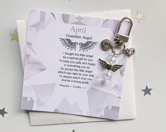 April birthday gift, Friend gift, guardian angel gift, protection angel, Swarovski bag charm, key ring, birthday gift idea, Diamond gift