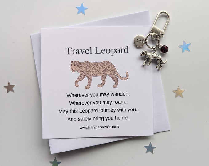 Travel leopard, Leopard keychain, travel gift, personalised bag charm, birthday gift idea for a friend, good luck charm, leopard lover