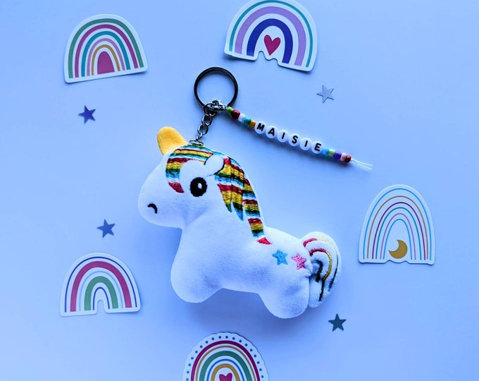Unicorn keyring, Unicorn bag charm, personalised rainbow unicorn gift, rainbow stickers, unicorn gift, name tag, bag tag, unicorn gift set,