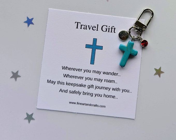 Cross keychain, Turquoise cross keyring, personalised gift, friendship gift, bag charm, birthday gift idea for a friend, good luck charm